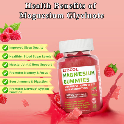 LETSCOL Magnesium Glycinate Gummies 800mg – Sugar Free, Sleep & Calm Support (Adults & Kids)