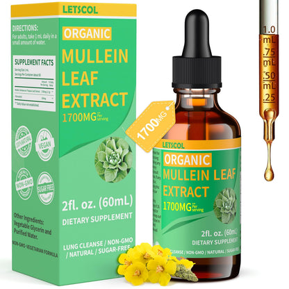 LETSCOL Organic Mullein Drops – 1700mg Mullein Leaf Extract, Non-GMO & Vegan, 2 oz