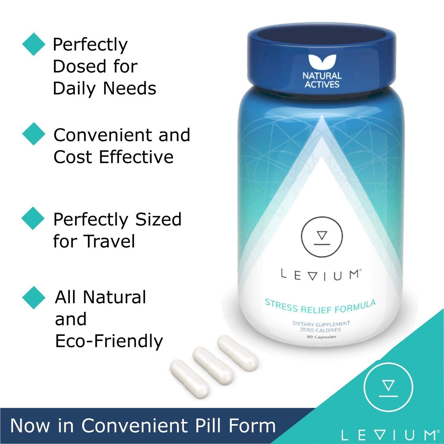 Levium Maximum Strength Stress Relief Supplement | Calming Mood Support with KSM-66 Ashwagandha, GABA & Magnesium | 90 Capsules