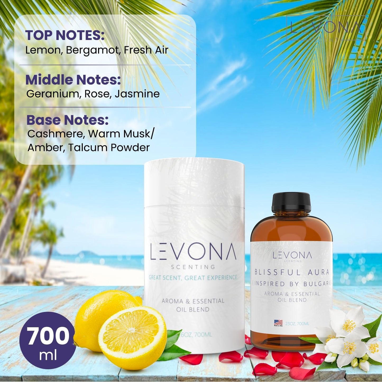 Levona Blissful Aura Diffuser Oil – Amber, Musk & Jasmine | 700ml Home Luxury Scents