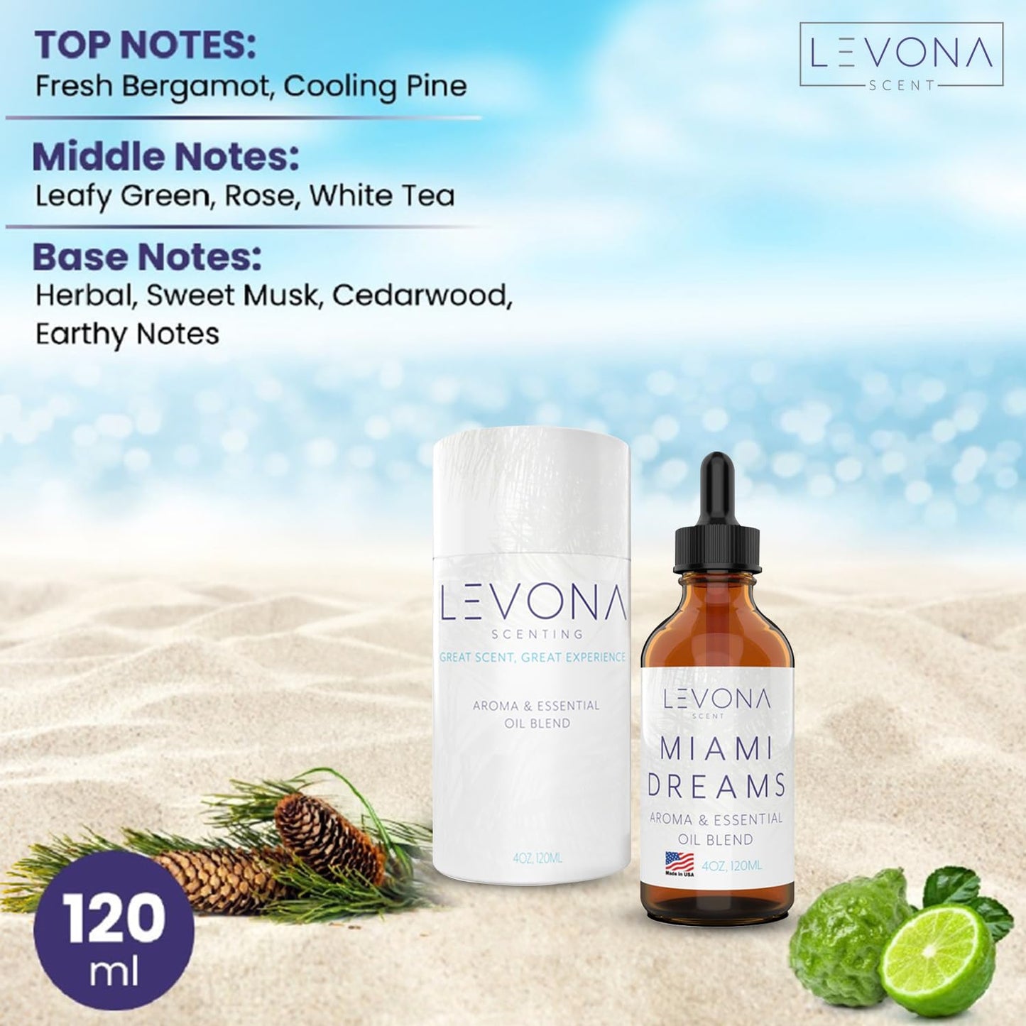 Levona Miami Dreams Diffuser Oils – Luxury Bergamot & Pine Fragrance Oil 120ml