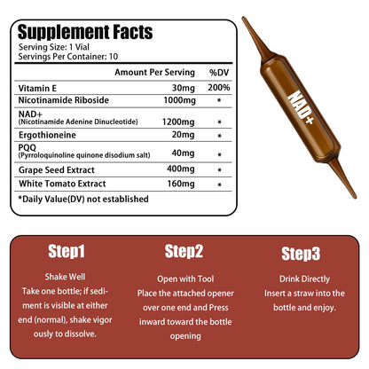 Lexenic NAD+ Advanced Cellular Renewal – 1200mg Liquid NAD+ Supplement for Energy, Focus & Anti-Aging | 10 Vials