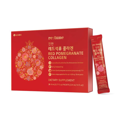 LG H&H Re:tune Red Pomegranate Collagen – 500 mg Fish Scale Peptide, 71% Pomegranate, 28 Packets