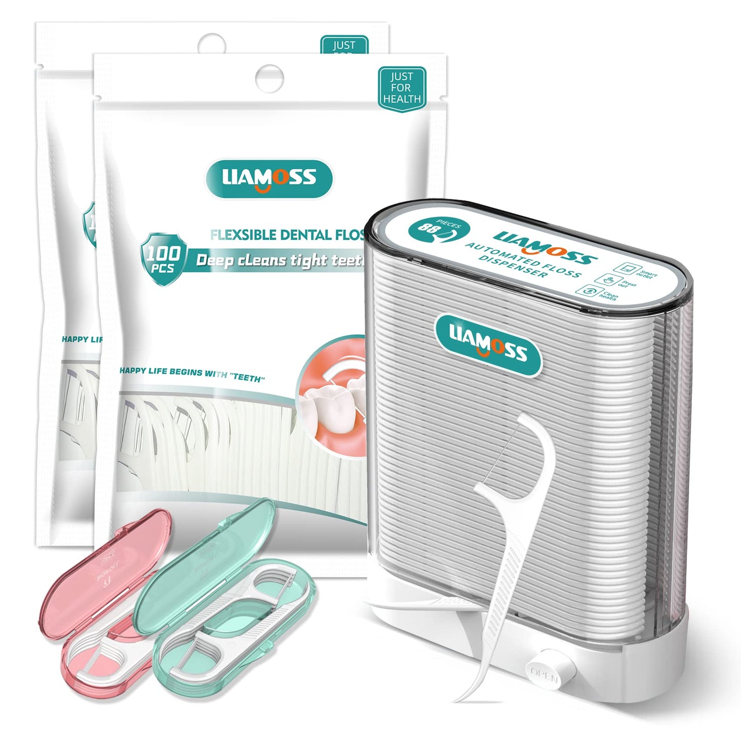 LIAMOSS Dental Floss Dispenser - 308-Count Auto Pop-Up Organizer for Adults