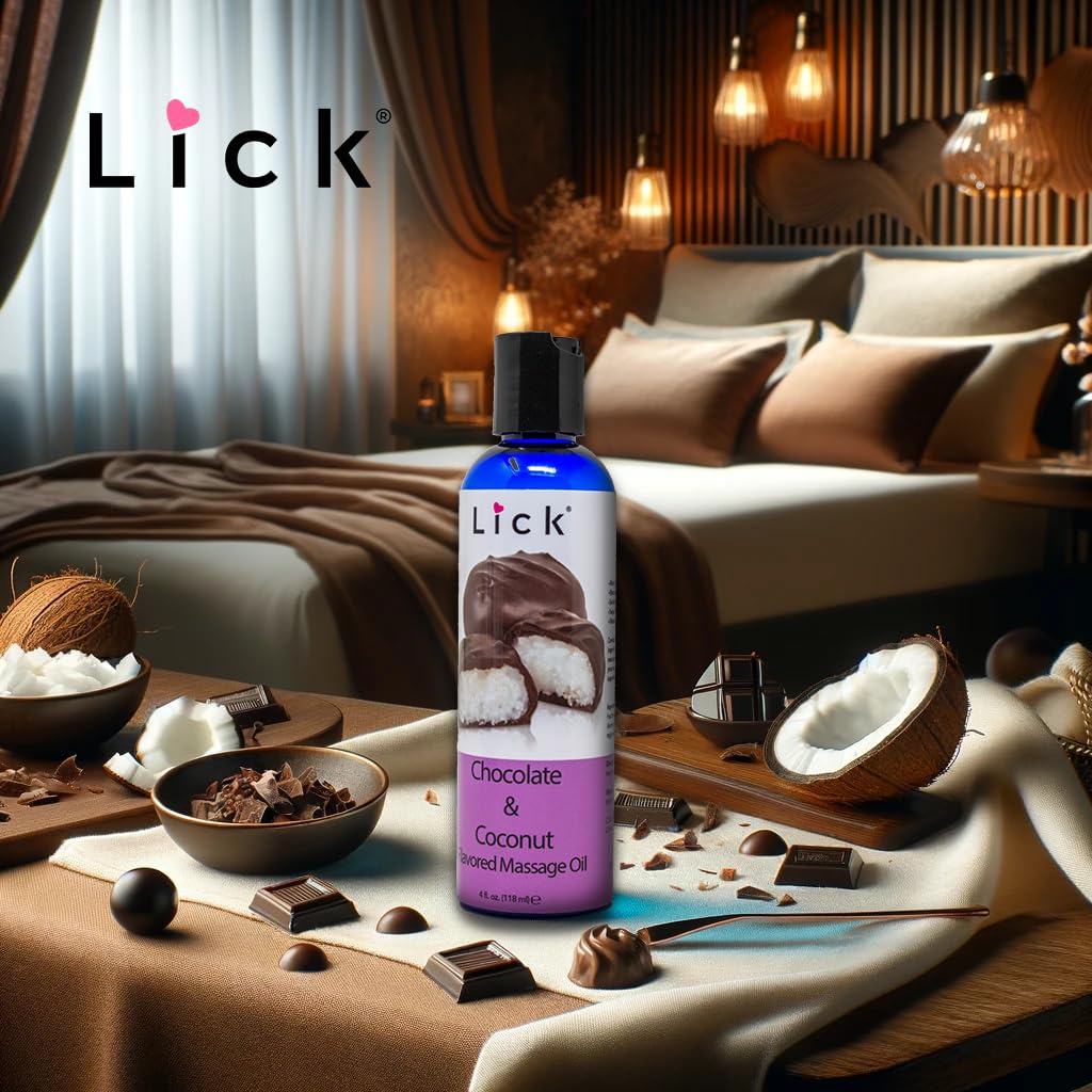 Lick Chocolate Coconut Bliss Massage Oil – Rich, Body-Safe, 4 oz