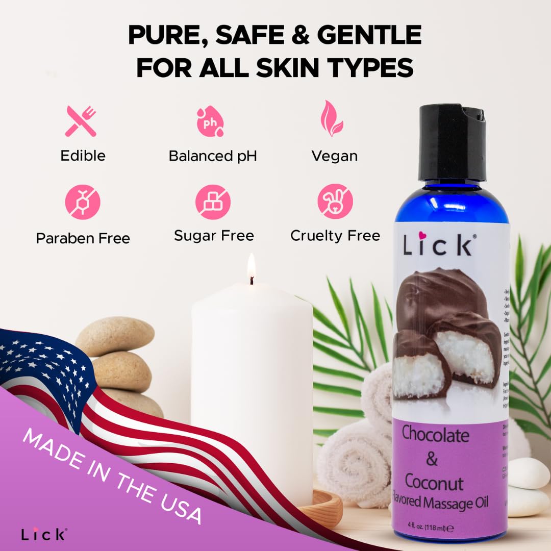 Lick Chocolate Coconut Bliss Massage Oil – Rich, Body-Safe, 4 oz