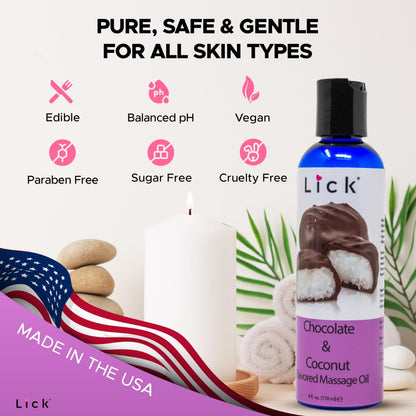 Lick Chocolate Coconut Bliss Massage Oil – Rich, Body-Safe, 4 oz