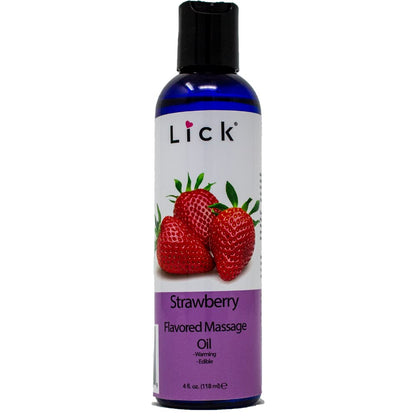Lick Strawberry Massage Oil with Natural Vitamin E - Aromatherapy & Moisturizing 4 oz