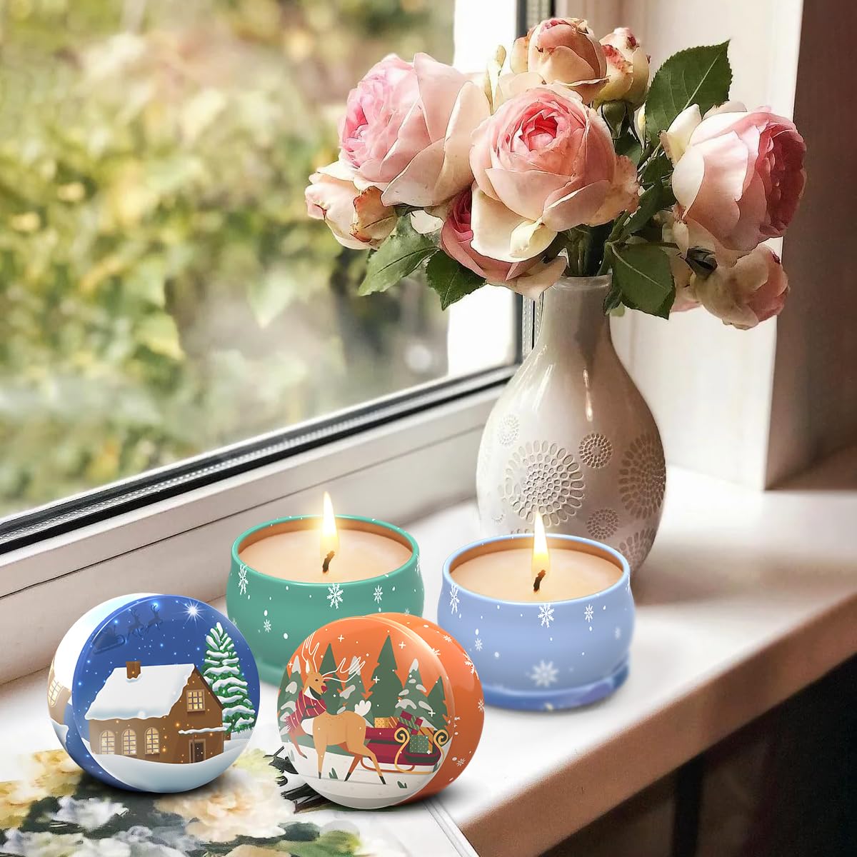 Scented Soy Wax Candles Gift Set – 13.5oz Jar + 4x2.5oz Tin