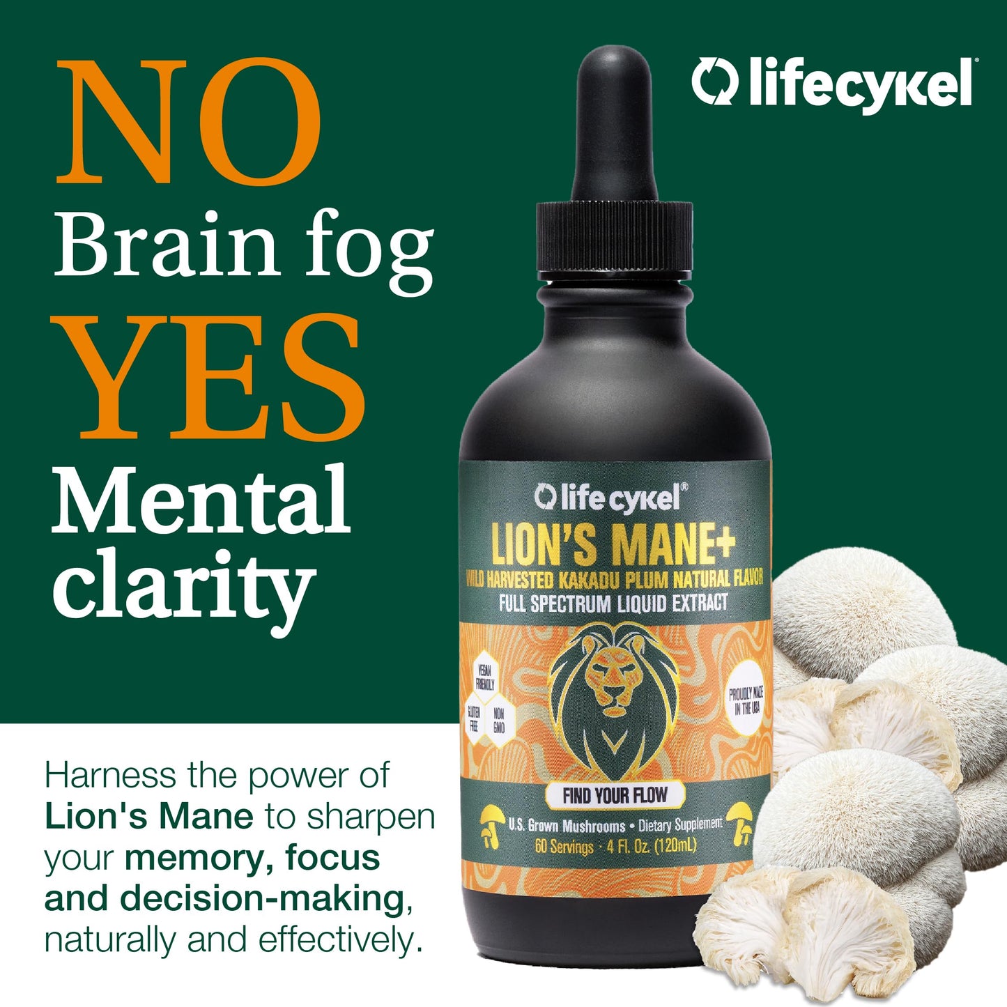 Life Cykel This is It Pack: Chaga, Lion's Mane & Cordyceps – Full-Spectrum Mushroom Extract for Energy, Clarity & Immune Support | Vegan, Non-GMO