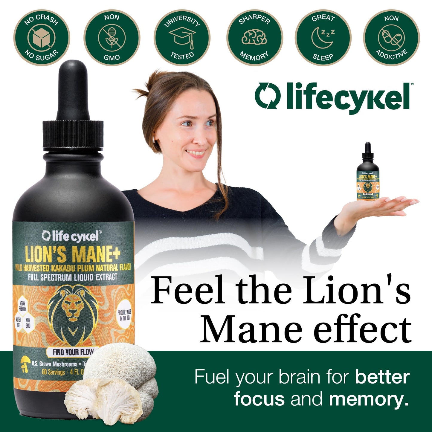 Life Cykel This is It Pack: Chaga, Lion's Mane & Cordyceps – Full-Spectrum Mushroom Extract for Energy, Clarity & Immune Support | Vegan, Non-GMO