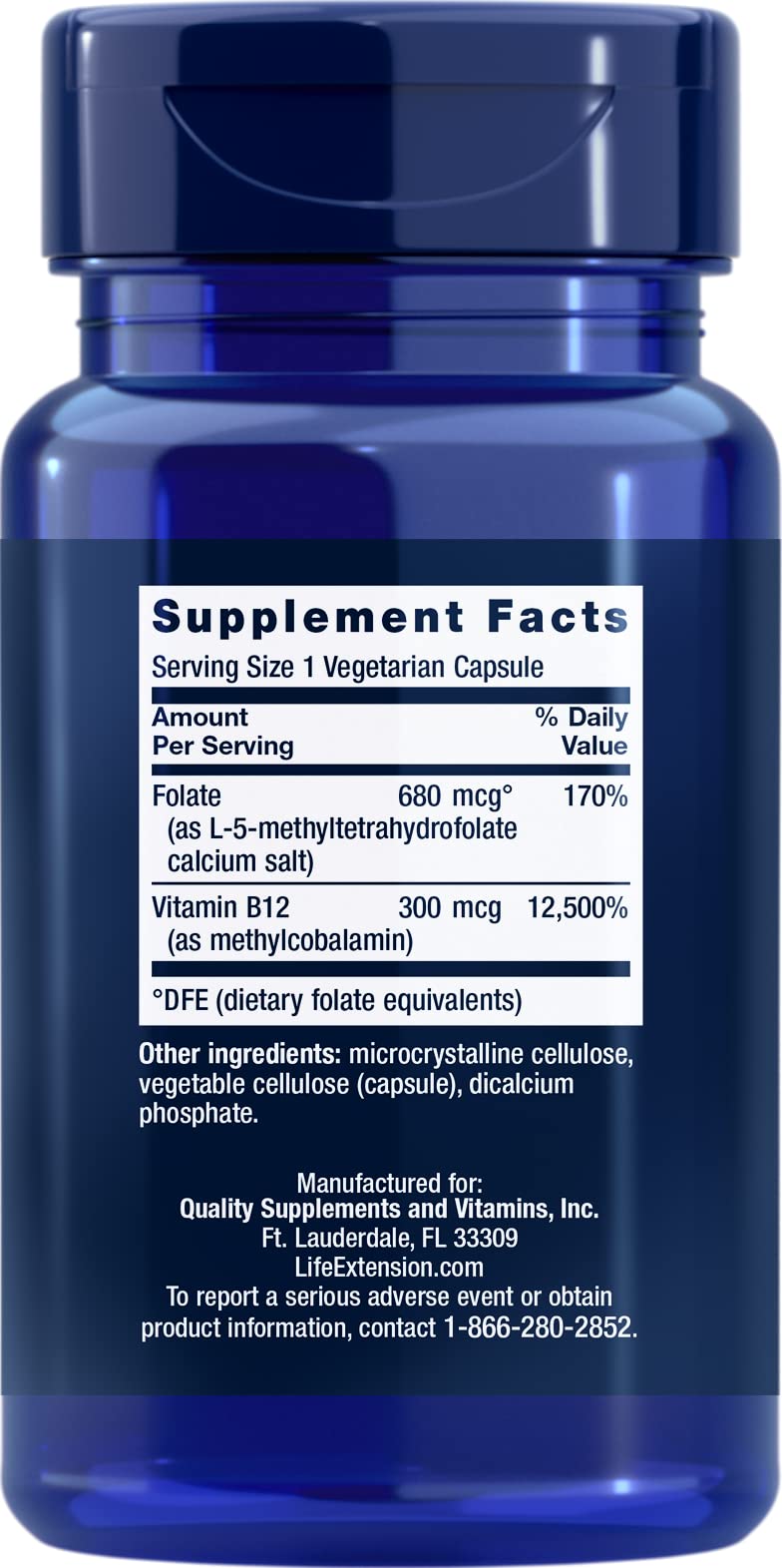 Life Extension BioActive Folate & Vitamin B12 – 150 Vegetarian Capsules | Non-GMO, Gluten Free