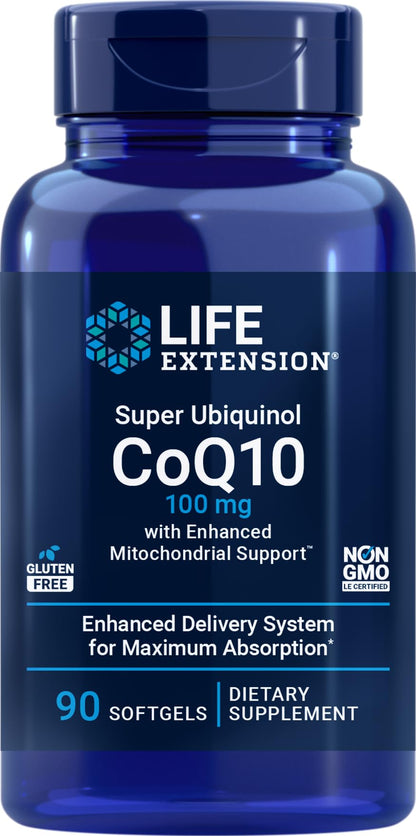 Life Extension COQ10 Super Ubiquinol 100mg with Enhanced Mitochondrial Support - 90 Softgels