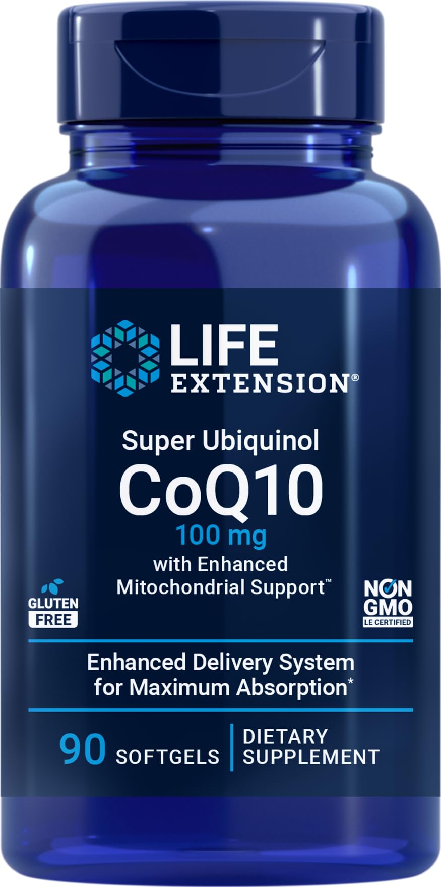 Life Extension COQ10 Super Ubiquinol 100mg with Enhanced Mitochondrial Support - 90 Softgels