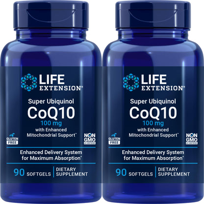 Life Extension COQ10 Super Ubiquinol 100mg – 90 Softgels (Pack of 2) with Enhanced Mitochondrial Support