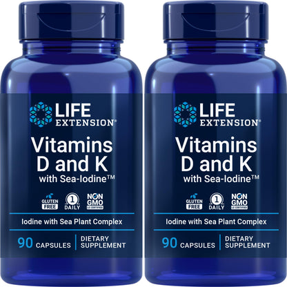 Life Extension D & K with Sea-Iodine, 90 Capsules (Pack of 2)