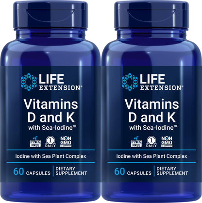 Life Extension Vitamin D & K with Sea-Iodine - 60 Capsules (2-Pack)