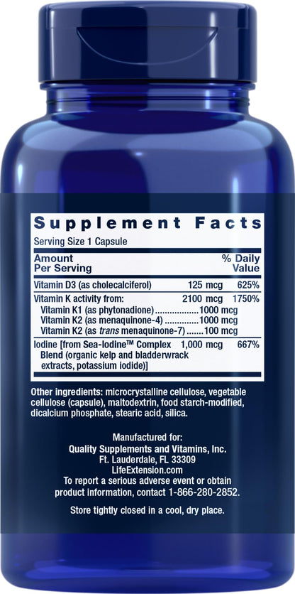 Life Extension Vitamin D & K with Sea-Iodine - 60 Capsules (2-Pack)