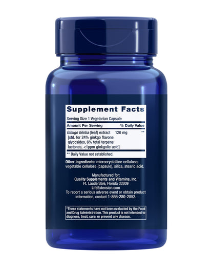 Life Extension Ginkgo Biloba Certified Extract 120 mg – Memory & Cognition Support, Gluten-Free, Non-GMO, 365 Capsules