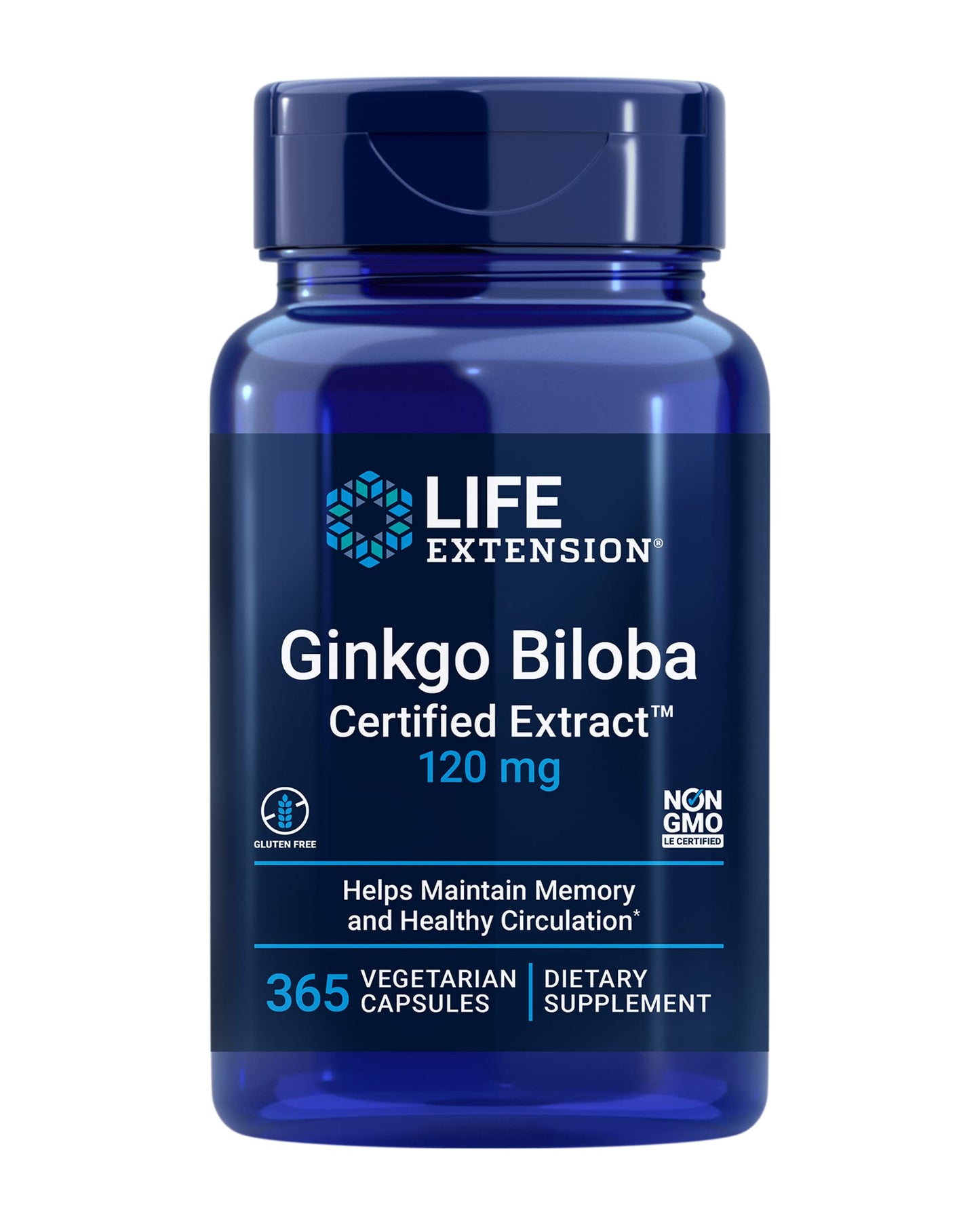 Life Extension Ginkgo Biloba Certified Extract 120 mg – Memory & Cognition Support, Gluten-Free, Non-GMO, 365 Capsules