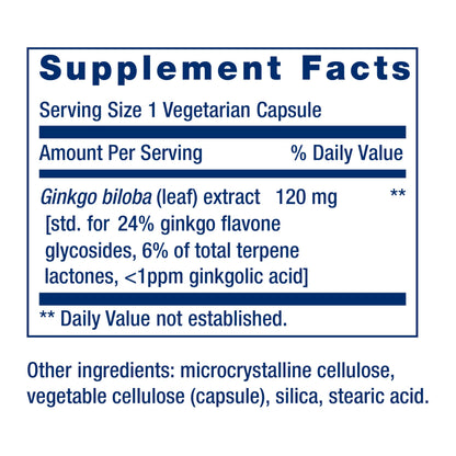 Life Extension Ginkgo Biloba Certified Extract 120 mg – Memory & Cognition Support, Gluten-Free, Non-GMO, 365 Capsules