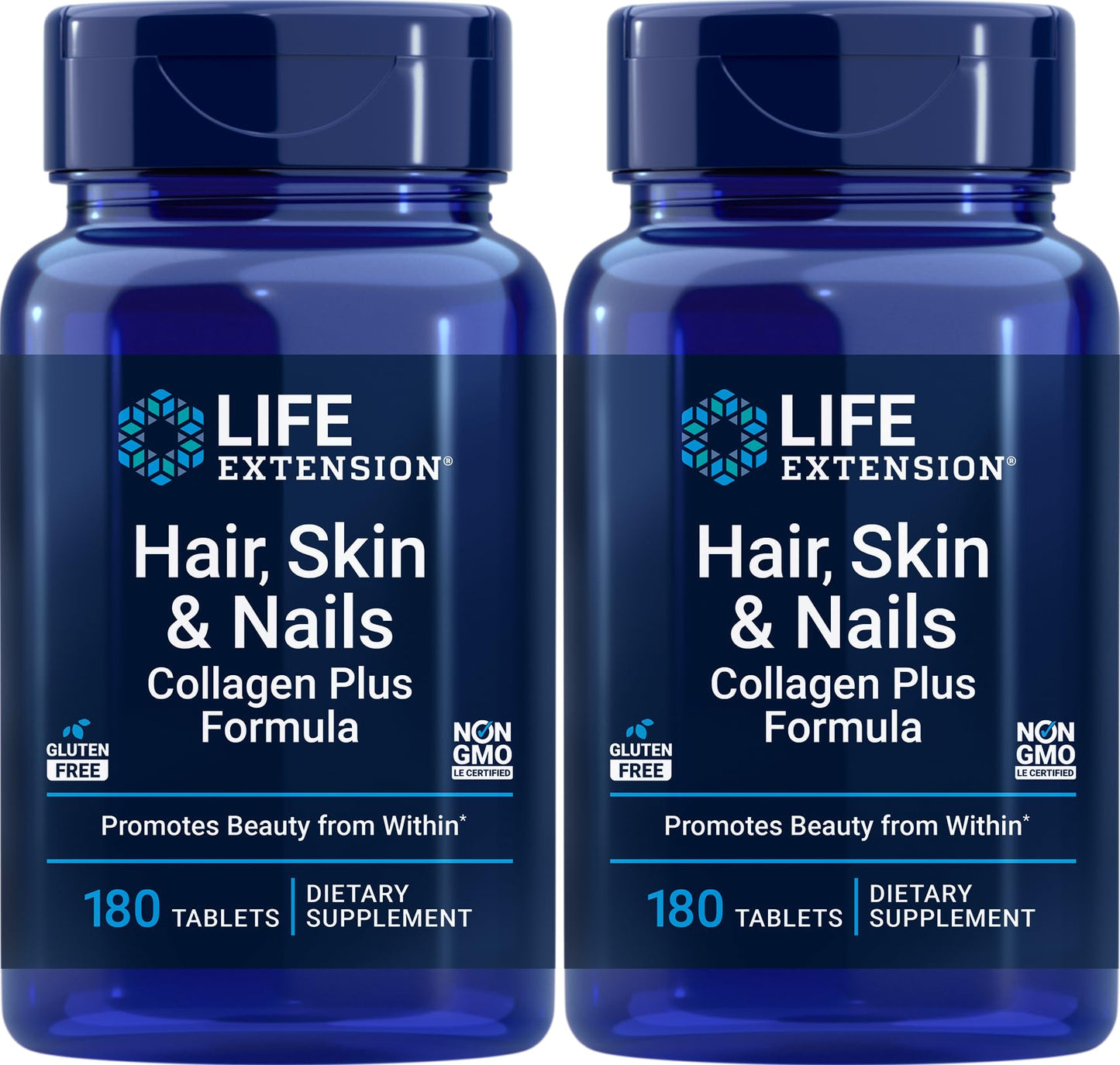 Life Extension Hair, Skin & Nails Collagen Plus Formula | 180 Tablets Pack of 2