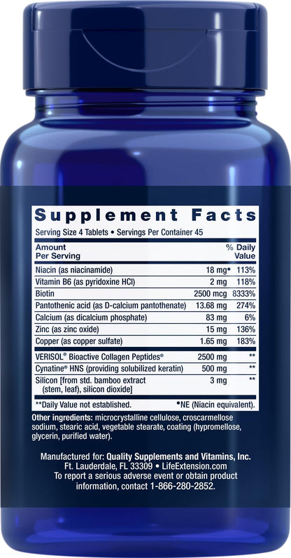 Life Extension Hair, Skin & Nails Collagen Plus Formula | 180 Tablets Pack of 2