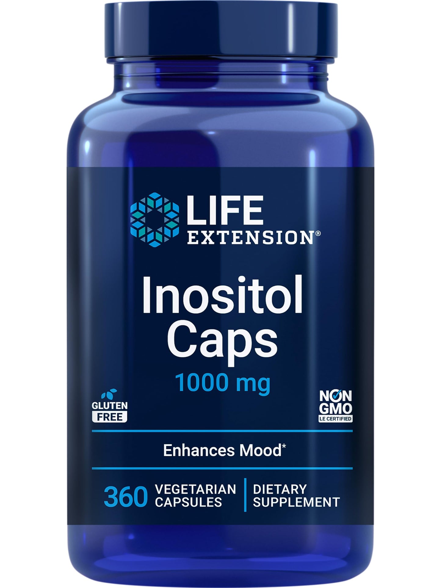 Life Extension Inositol Caps – 1000 mg Myo-Inositol for Mood, Metabolism & Hormone Balance – Gluten-Free, Non-GMO, Vegetarian – 360 Capsules