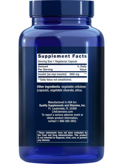 Life Extension Inositol Caps – 1000 mg Myo-Inositol for Mood, Metabolism & Hormone Balance – Gluten-Free, Non-GMO, Vegetarian – 360 Capsules