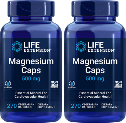 Life Extension Magnesium Caps 500mg – 270 Capsules (Pack of 2) | Vegan, Non-GMO