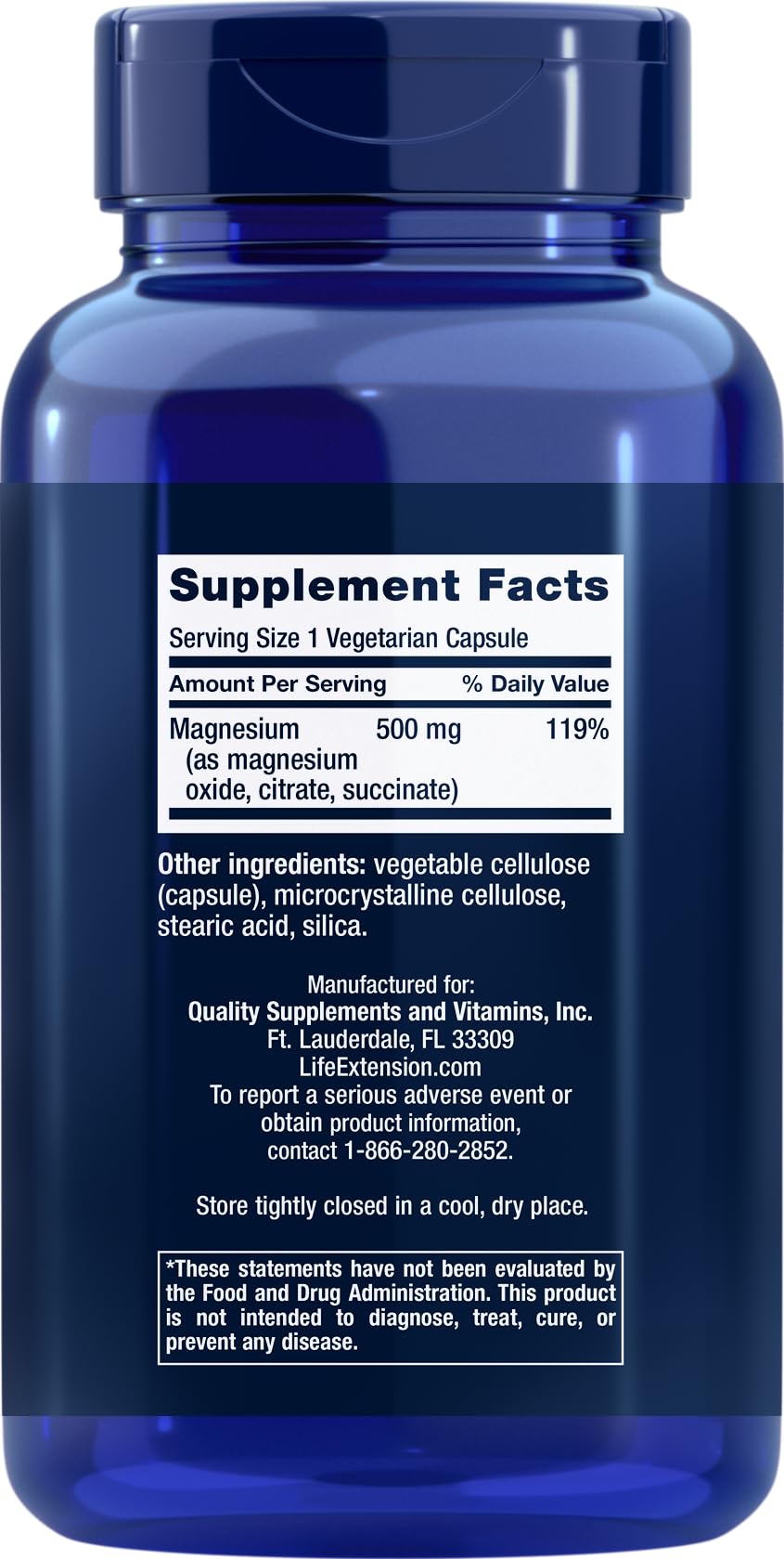 Life Extension Magnesium Caps 500mg – 270 Capsules (Pack of 2) | Vegan, Non-GMO