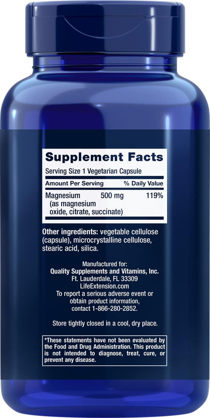 Life Extension Magnesium Caps 500mg – 270 Capsules (Pack of 2) | Vegan, Non-GMO