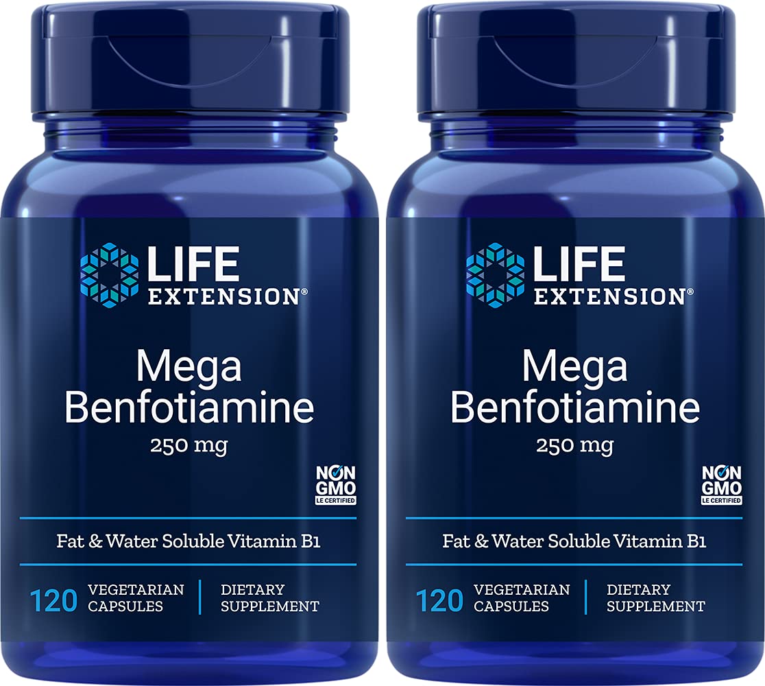 Life Extension Mega Benfotiamine Capsule – 250 mg, 120 Vegetarian Capsules (2 Bottles)
