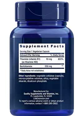 Life Extension Mega Benfotiamine Capsule – 250 mg, 120 Vegetarian Capsules (2 Bottles)
