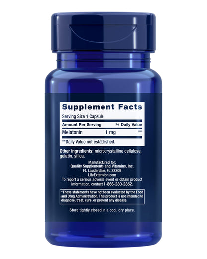Life Extension Melatonin 1 mg - Restful Sleep, Immune Support, and Hormone Balance | Gluten-Free, Non-GMO - 60 Capsules