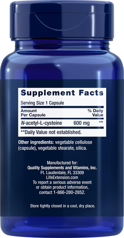Life Extension N-Acetyl-L-Cysteine (NAC) 600mg – 300 Capsules (Pack of 2) | Immune & Liver Support
