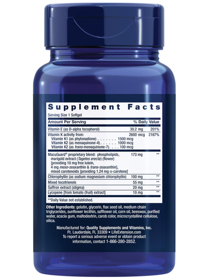 Life Extension Once-Daily Health Booster – Vitamin K1/K2, Vitamin E, Saffron & Lutein | 60 Softgels | Non-GMO, Gluten-Free
