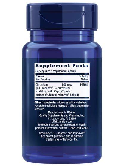 Life Extension Optimized Chromium Crominex3+ 500 mcg | Metabolism Support | Vegetarian, Gluten Free, Non-GMO
