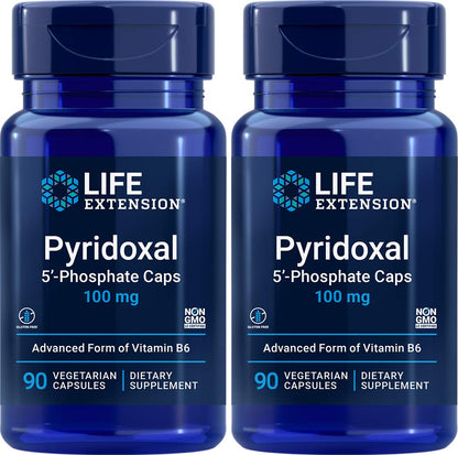 Life Extension P5P 100 mg – Vitamin B6 (Pyridoxal-5'-Phosphate) 180 Veg Capsules, Pack of 2