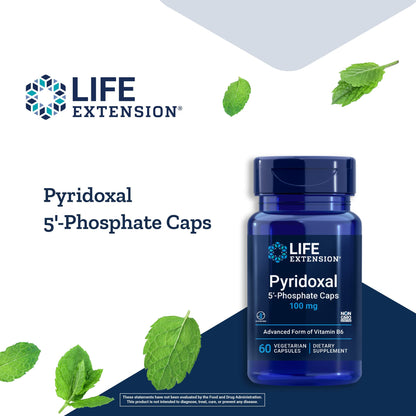 Life Extension Pyridoxal 5'-Phosphate Caps – Vitamin B6 100 mg | Bioactive B6 for Cardiovascular, Nervous System & Kidney Health