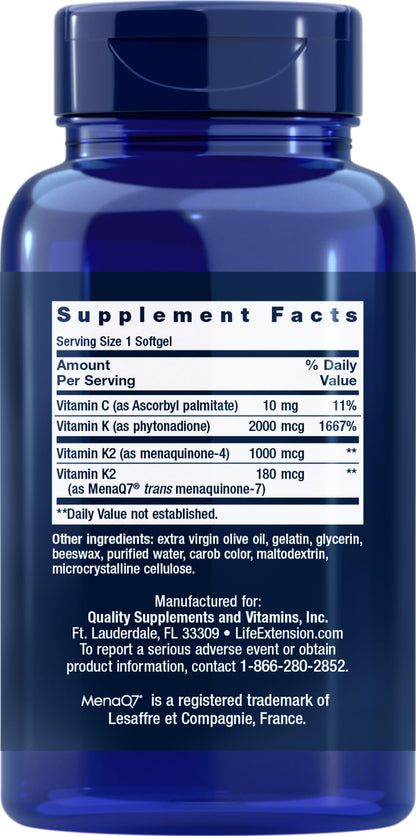 Life Extension Super K – Vitamin K1 & K2 (MK4 & MK7), 150 Softgels