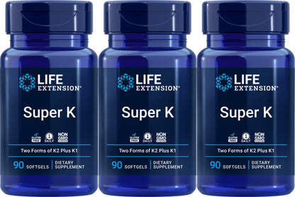 Life Extension Super K, 90 Softgels (Pack of 3) – Vitamin K1, MK-4 & MK-7 for Bone & Heart Health