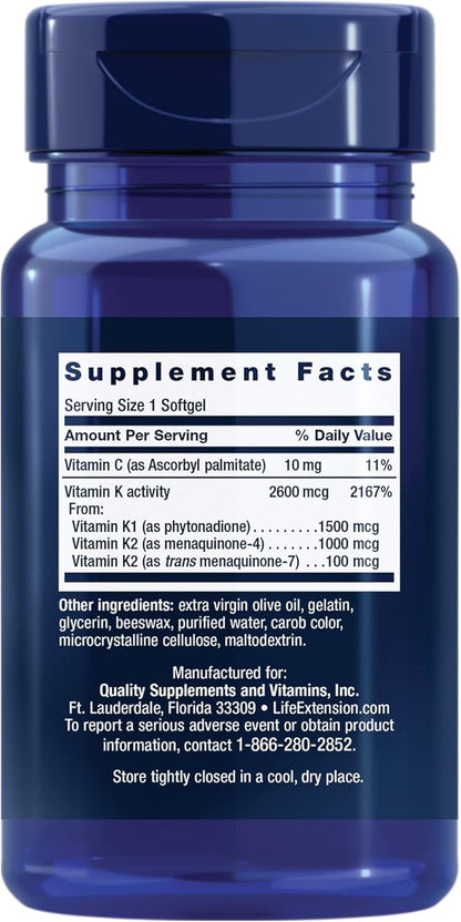 Life Extension Super K, 90 Softgels (Pack of 2) – Triple Vitamin K Formula