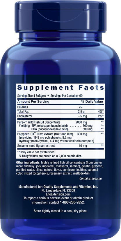 Life Extension Super Omega-3 360 Softgels – EPA/DHA Fish Oil with Sesame Lignans & Olive Extract