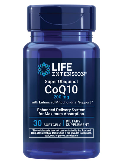 Life Extension Super Ubiquinol CoQ10 with Shilajit – 200 mg, Enhanced Mitochondrial Support | Gluten-Free, Non-GMO