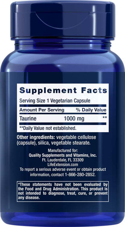 Life Extension Taurine 1,000 mg – 90 Veg Capsules (Pack of 2)