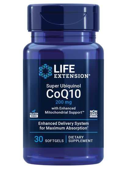 Life Extension Super Ubiquinol CoQ10 with Shilajit – 200 mg, Enhanced Mitochondrial Support | Gluten-Free, Non-GMO