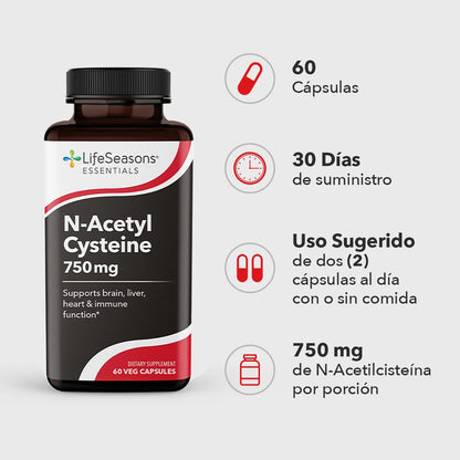 LifeSeasons NAC – N-Acetyl Cysteine for Brain, Liver, Heart & Immunity | 60 Caps