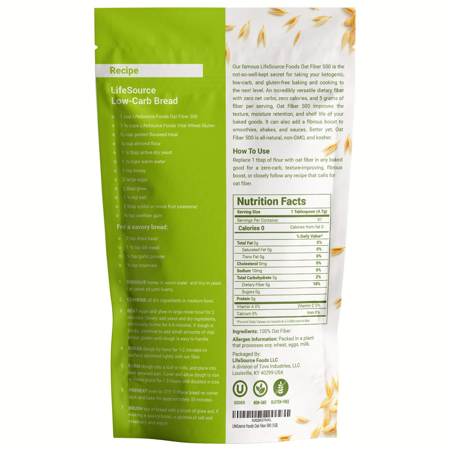 LifeSource Oat Fiber 500 (1 lb) – Keto, Zero-Carb, Gluten-Free