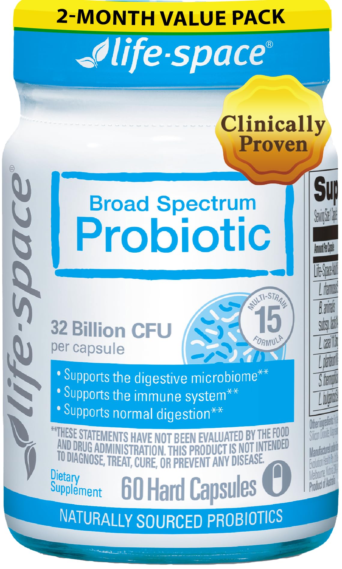 Life-Space Premium Broad Spectrum Probiotics — 32B CFU, 15 Strains, 60 Veg Capsules